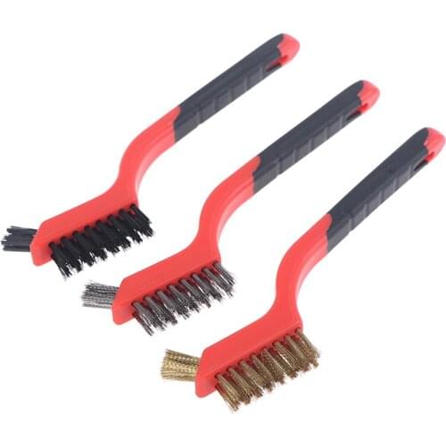 3Pcs Wire Brush Nylon Brass Stainless Steel Bristles for Rust Dirt Paint Scrubbing with Deep Cleaning 7 Inch