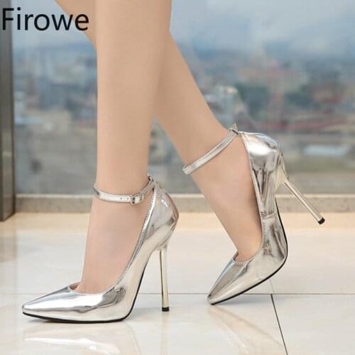 Firowe Women Pu Pointed Toe High Heels Thin Heel Stiletto Pump Model Ladies Dress Party Wedding Shoes 13cm plus Size 11 Blue