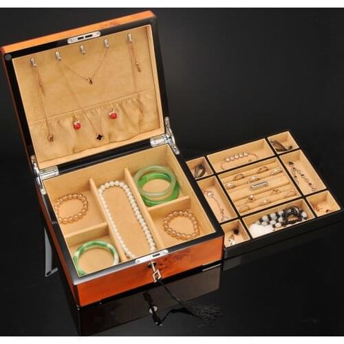 Vintage Women Wood Jewelry Storage Box Chinese Colorful Drawing 2-Layer Jewelry Accessory Storage Box Birthday Gift for women