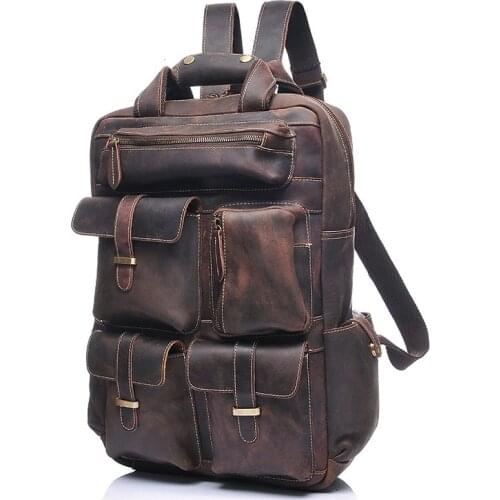 Vintage Genuine Leather Backpacks Men Women High Quality 100% Cow Leather Crazy Horse Men Backpack Shoulder Bag bolsa masculina