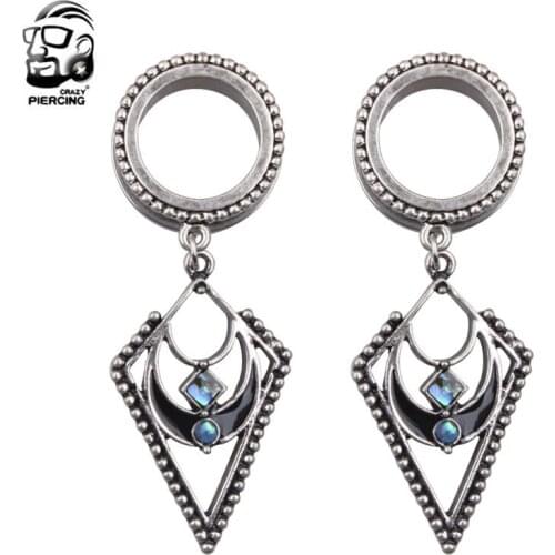 Helix Dangle Ear Plugs Piercing Body Jewelry316L Stainless Steel Opal Pendant Ear Gauges Tunnels Stretchers
