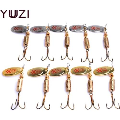YUZI New Spinner Bait Metal Lake Lure 10pcs Fishing Lure 7.3g 2 color Golden silver Artificial Fish Bass Fishing Tackle