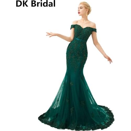 Green Mermaid Evening Dress Prom Gowns Off The Shoulder Formal Party Dress Vestido de Festa Robe Long