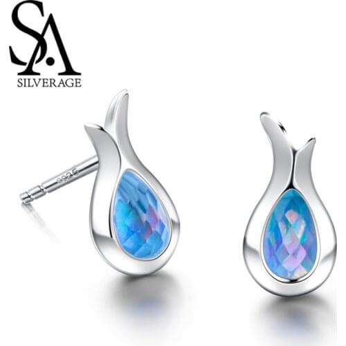 SA SILVERAGE Stud Earring Elegant Silver 925 Woman S925 Sterling Female Mermaid Earrings Female Korea Simple Joyas De Plata 925