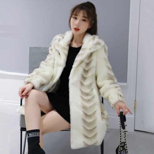 2020 New Leather And Fur Mink Woman White Mink Long Fur Overcoat Mink Loose Coat