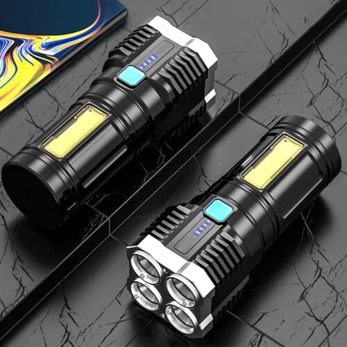 ZHIYU 4 Core Super Bright Flashlight Rechargeable Outdoor Multi-function Q5 Led Long-range Spotlight Battery Display COB Light
