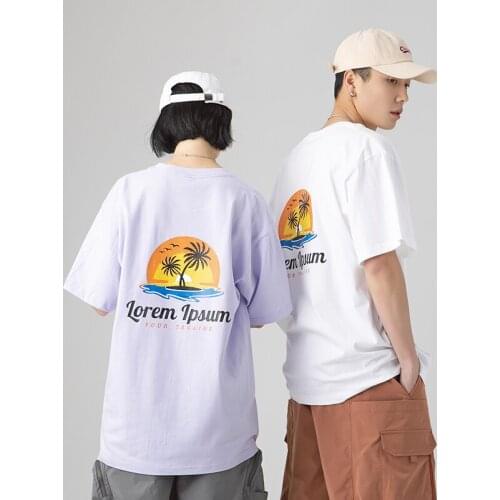 2021 Vintage Hawaiian Print Tshirt Men Short Sleeve Harajuku Style Plus Size Clothing Summer Couples T Shirts Matching Purple