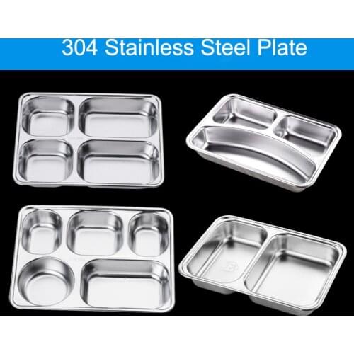 304 Stainless Steel Rectangle Shape Food Plate Sub Grid Childrens Dining Plate Household Separated Lunch Box