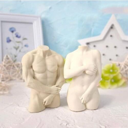 3D Women Shy Holding Hands Silicone Candle Mold DIY Man Body Aromatherapy Plaster Molds Home Decoration Art Crafts Candle Making