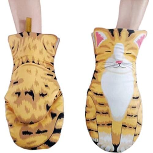 3D Cartoon Cat Paws Oven Mitts Long Cotton Baking Insulation Microwave Heat Resistant Non-slip Gloves Animal 1PC