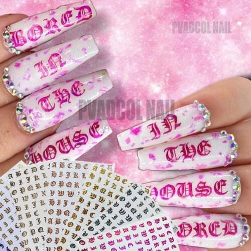 Nail Art 3D Sticker Decals Large Latin English Alphabet Letters Rose Gold Adhesive Acrylic Nails Decoration