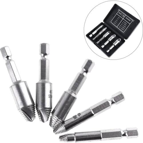 5Pcs Damaged Screw Remover 1/4"Hex Shank Hss Broken Breakage Head Stripped Screw Bolt Remover Extractor Screw Tools for Home