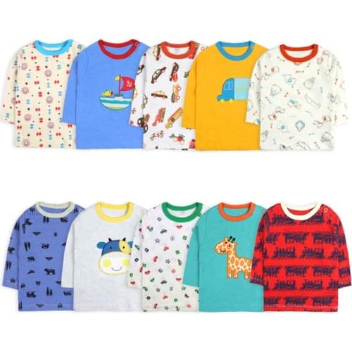 [5 Pcs/Lot Random Color]Baby Boy Girl Long Sleeve T-shirt Cartoon Print Baby T-Shirt O-Neck Infant Tops Cotton Newborn Clothes