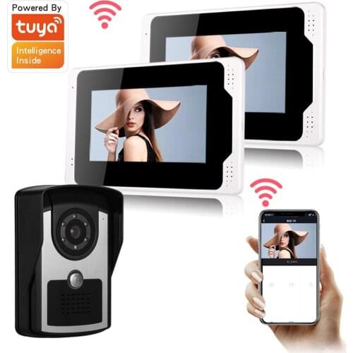 7 Inch Wired/WIFI Smart IP Video Door phone Doorbell Intercom System with 2 Night Vision Monitor + camera