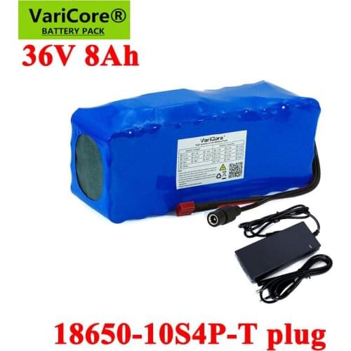 VariCore 36V 10S4p 8ah Electric Bike batteries 3.7V 18650 Lithium Battery Pack Built in 20A BMS with 42V 2A E-bike Charger