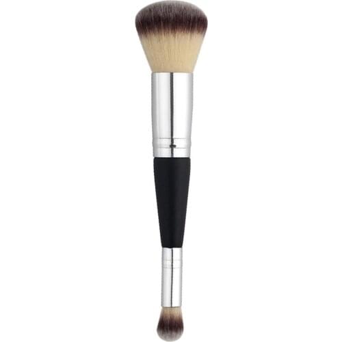 BGVfive Double Head Dual Use Portable Wood Aluminum Handle Cosmetics Makeup Powder Blush Eyeshadow Brushes Silver