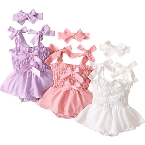 Citgeett Summer Infant Baby Girls Two-piece Clothes Strap Solid Neck Sleeveless Bodysuit Clothes