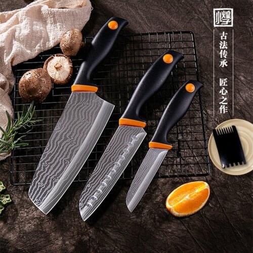 Damascus Veins Knife Stainless Steel Kitchen Knives 4 Pcs Set Tools Kitchen Knife Chef Slicer Nakiri Paring Knife Tool Gift Case