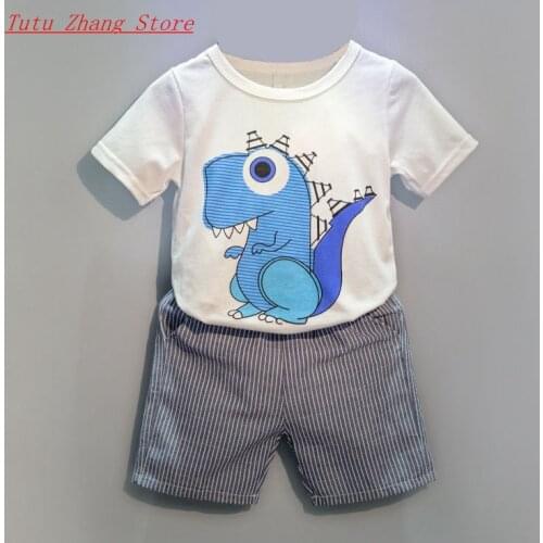 Kids clothing two-piece tracksuit cute cartoon 2020 new summer cotton short-sleeved t-shirt tops+shorts suit foy boy clothes