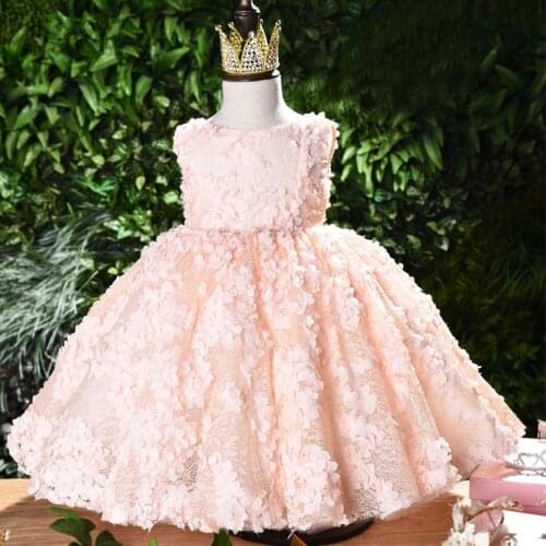 2018 Baby Summer Dress Pink Lace Toddler Girls Christening Dress Appliques Baby Girl Birthday Baptism Dress Princess costume