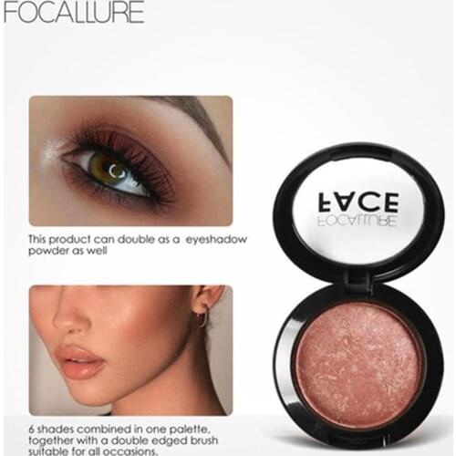 Focallure 6 Colors Baked Blush Natural Glow Double Use Eyeshadow Pressed Blush Makeup Face Shadow Long Lasting Face Blusher