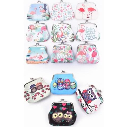 1pcs Canvas Carteira Feminina Women Purse Lovely Owl Flamingo Pattern Printing Hasp Small Wallet Women Cute Coin Purse Wallet