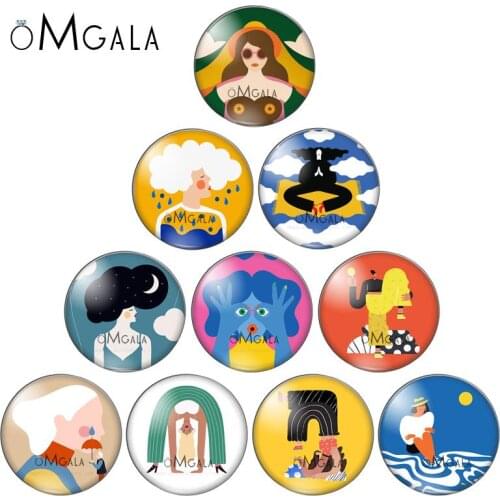 Art Fashion Gilrs Colorful illustration10pcs 12mm/14mm/18mm20mm//25mm Round photo glass cabochon demo flat back Making findings