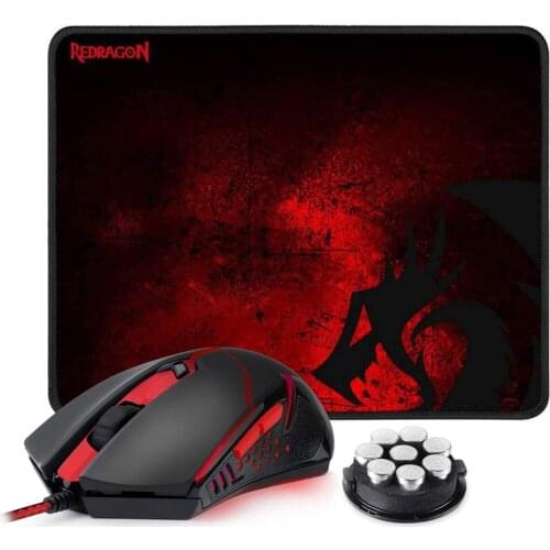 Redragon M601-BA Gaming Mouse and Mouse Pad Combo Wired MMO 6 Button Mouse 3200 DPI Red LED Backlit for Windows PC Gamer