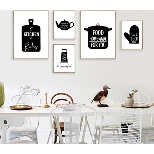 Kitchenware Wall Art Canvas Painting Kitchen Quote Posters And Prints Black White Wall Pictures Modern Kitchen Decoration YX126