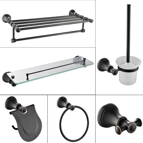 Oil Rubbed Bronze 6-Piece Bathroom Hardware Accessory Set shelf towel rack Toilet brush paper holder Robe hook towel ring