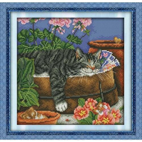 Sleeping cat 2 cross stitch kit aida 14ct 11ct count printed canvas stitches embroidery DIY handmade needlework