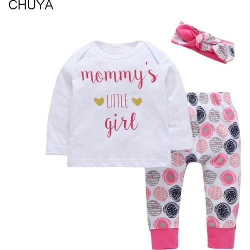 AliExpress trade girls and infants 3 sets of letters t-shirt + pants + scarf three-piece spot