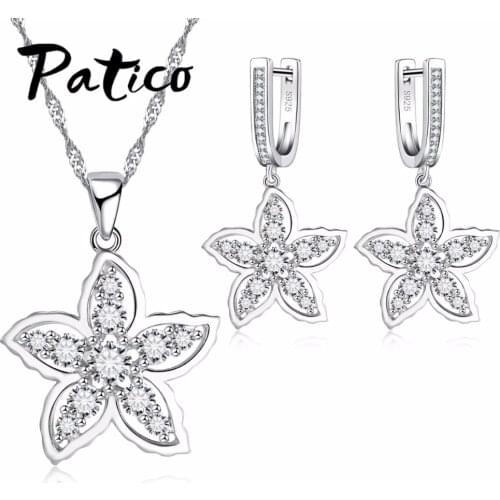 White Flowers S925 Sterling Silver Jewelry Sets For Women Wedding Necklace Pendant Drop Earrings Rings Christmas Gifts