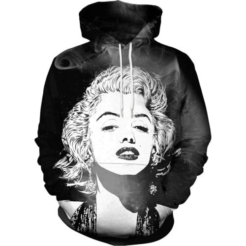 The latest autumn and winter boys and girls Marilyn Monroe 3D printed hoodies unisex casual tops