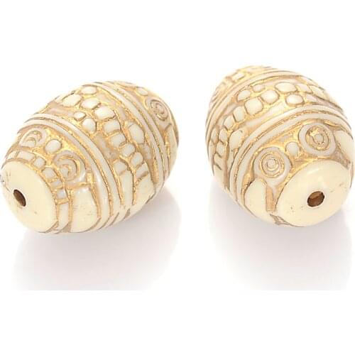 Wholesale 15x20MM Fluted Corrugated Inspired Ethnic Pattern Oval Acrylic Antique Design Bead For Diy Bracelet Jewelry Making