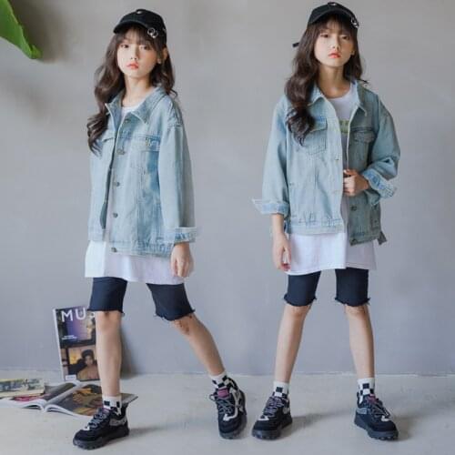 Fashion 2020 Blue Denim Jackets For Little Big Girls Autumn Long Sleeve Single Breasted Jeans Coats Kids Casual Outerwear Tops