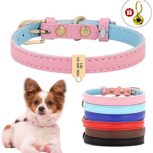 Free Engraved Dog Collar Personalized Puppy Cat ID Collars Anti-lost Tag Nameplate Soft Padded For Small Dogs Cats With Bell