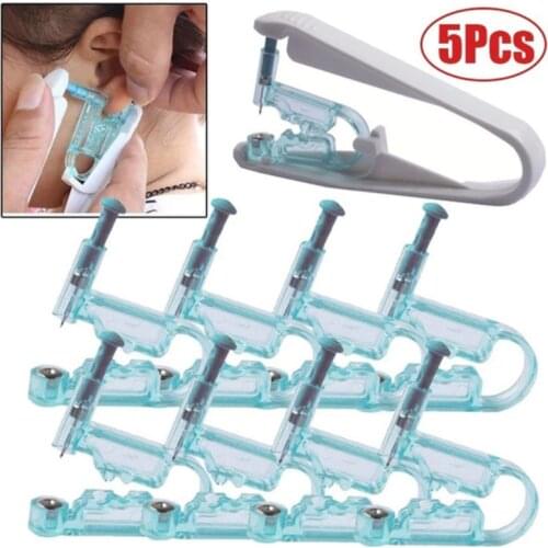 5pcs/set Ear Piercing Gun Kit Disposable Sterile Safety Earring Piercer Tool Machine Kit Nose Lip Painless Body Piercing Jewelry