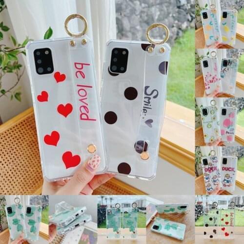 For iPhone 12 11 Pro Xs Max Xs XR 7 8Plus SE 2020 Case Transparent Shockproof Phone Case Wrist Strap Stand Holder