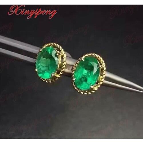 Real 925 sterling silver with 100% natural Emerald earrings Green gems fine wedding jewelry for women