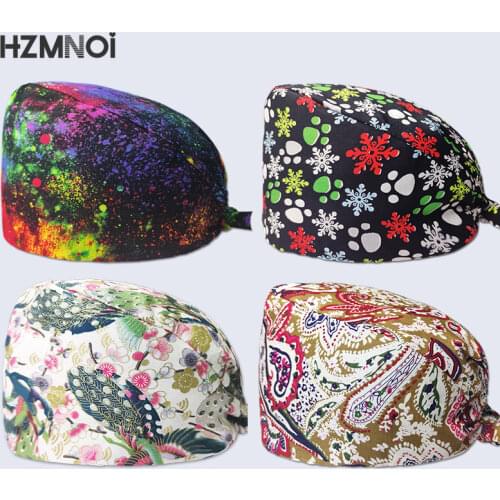 Fine Cotton Cartoon Print Nurse Cap Surgical Cap Pet Hospital Surgeon Cap Dentist Cap Beauty Salon Chef Dust-proof Scrub Cap