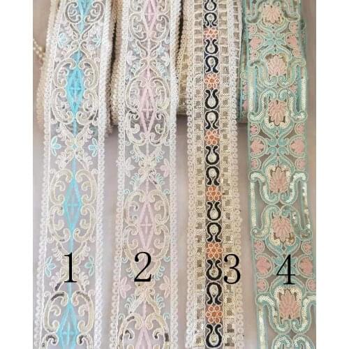 Fabulous Sequined Lace Tape Trim Floral Cotton Embroidered Lace For Bedding Costume Dress Clothes Tablecloth Curtains 2 Yards