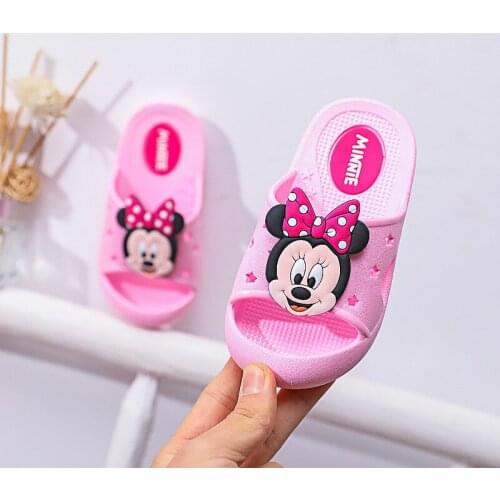 Disney Childrens 2021 Shoes Baby Slippers Summer Cartoon Mickey Inner Non-slip Boys and Girls Baby Cool Minnie Slippers