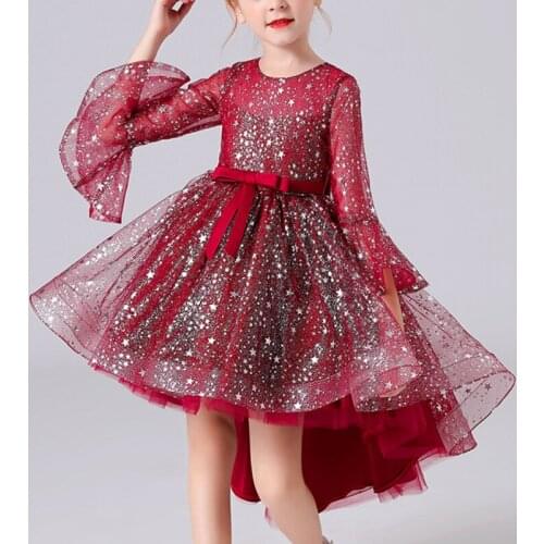 Girls Party Dress Full Sleeves Shiny Baby Girls And Kids Dresses For Party And Wedding Casual Tail Elegant Girl Ceremony Dress