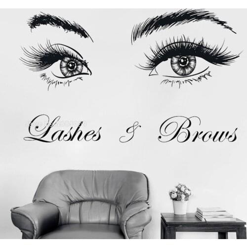 Beautiful Eyes Lash Brow Art Vinyl Wall Sticker Lashes Extensions Beauty Salon Decals Room Decor Eyebrows Make Up Poster LL198