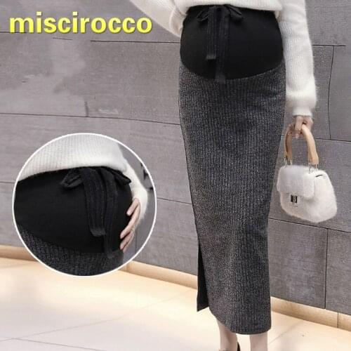 Pregnant Womens Skirts Autumn and Winter Womens Skirt Long Maternity Skirt Knitted Skirt Black OL Big Elasticity