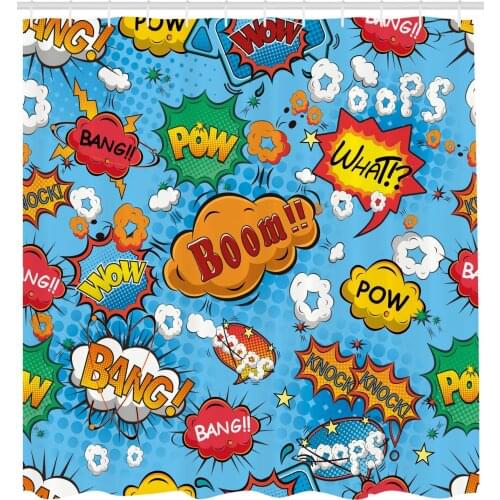 Superhero Shower Curtain by Colorful Comic Style Icons Effects Boom Scream Magazine Signs Pop Art Fabric Bathroom Decor Set