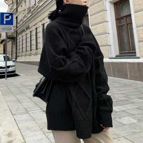 Women Plus Size Pullover Oversized Long Sweater Sweater Fashion 2020 Winter New Style All-match Twist Stitch Turtleneck Sweater