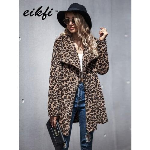 2020 Women Faux Fur Long Coat Lady Leopard Pattern Long Sleeve Outwear Keep Warm Autumn Winter Female Fashion Overcoat for Women