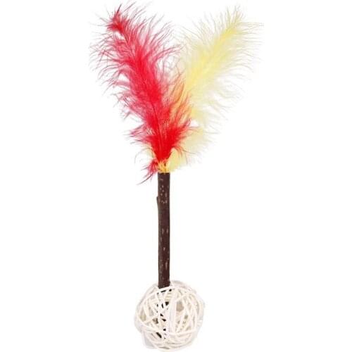 1pc Feather Decor Cat Wand Toy Rattan Ball Teeth Cleaning Cat Teaser Wand Cat Bell Ball Pet Supplies Cat Favors Random Color